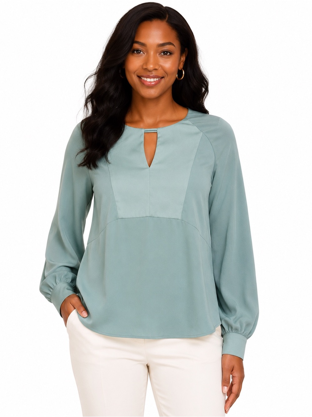 J.Crew‎ XXL Sage Green Keyhole Blouse Balloon Sleeve Career Office Top